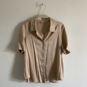 PURE, blush short sleeve satin blouse